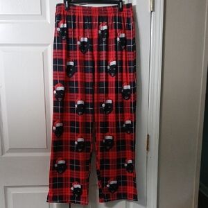 Santa Black cat Plaid Red and Black Mens Pajama Lounge Pants Sz L NWOT